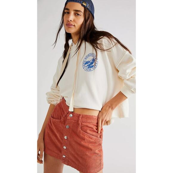 Free People Skirt Burnt Orange Corduroy Ray Cord Mini Button Front High Rise 6 - Picture 3 of 12